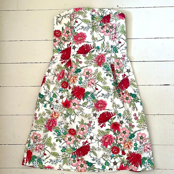Old Navy Women's Sz 6 Strapless Floral A-Line Stretch Dress Pink White Red Green - Picture 1 of 8
